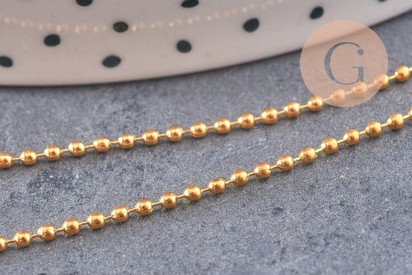 Chaine boule laiton doré lisse 1.5mm, fourniture créative,chaine boule, grossiste chaine,1.5mm,chaine dorée fine,x 5 mètres (G7981)