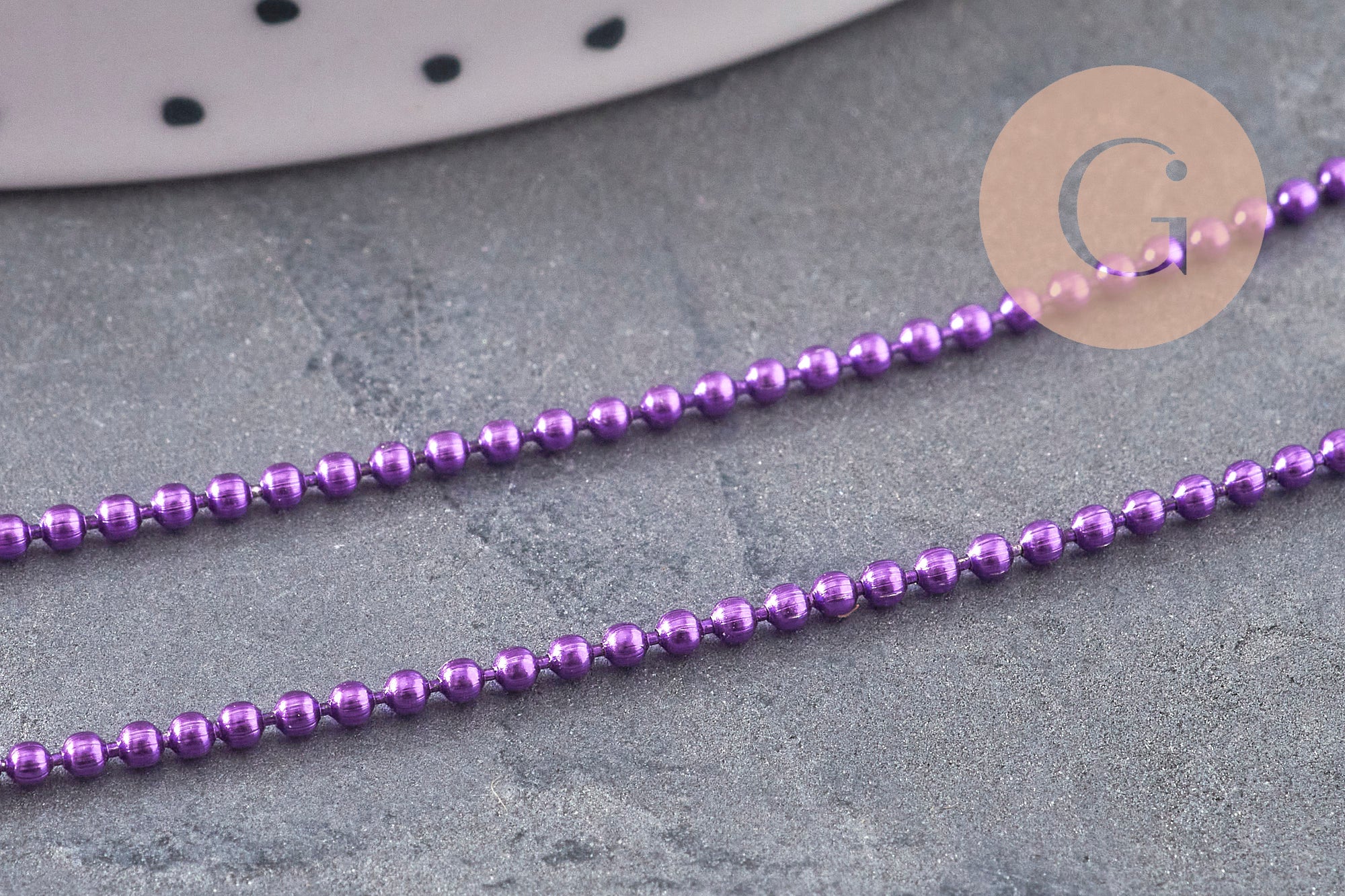 Chaine boule violette, fourniture créative, chaine bijou, création bijoux,chaine boule, chaine couleur,1.5mm, 5 mètres,G2679