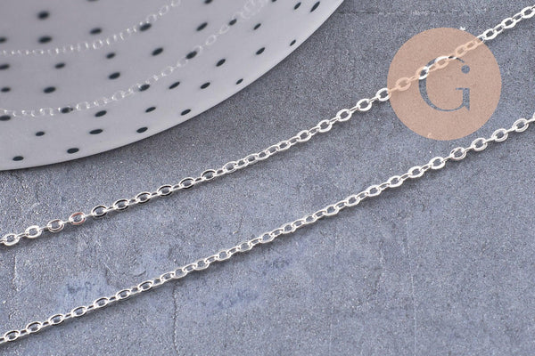 Chaine collier complète laiton argentée forçat 70cm, x1 (G0851)