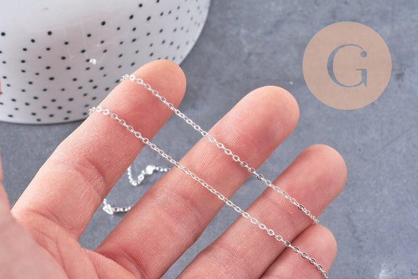 Chaine collier complète laiton argentée forçat 70cm, x1 (G0851)