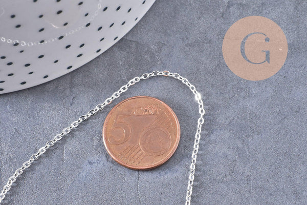 Chaine collier complète laiton argentée forçat 70cm, x1 (G0851)