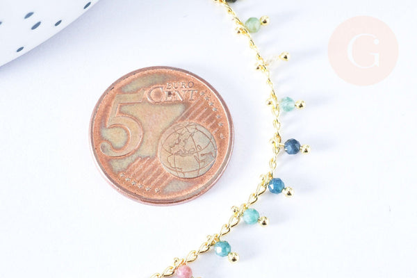 Chaine collier laiton doré fantaisie tourmaline naturelle 45cm, x1 (G7251)