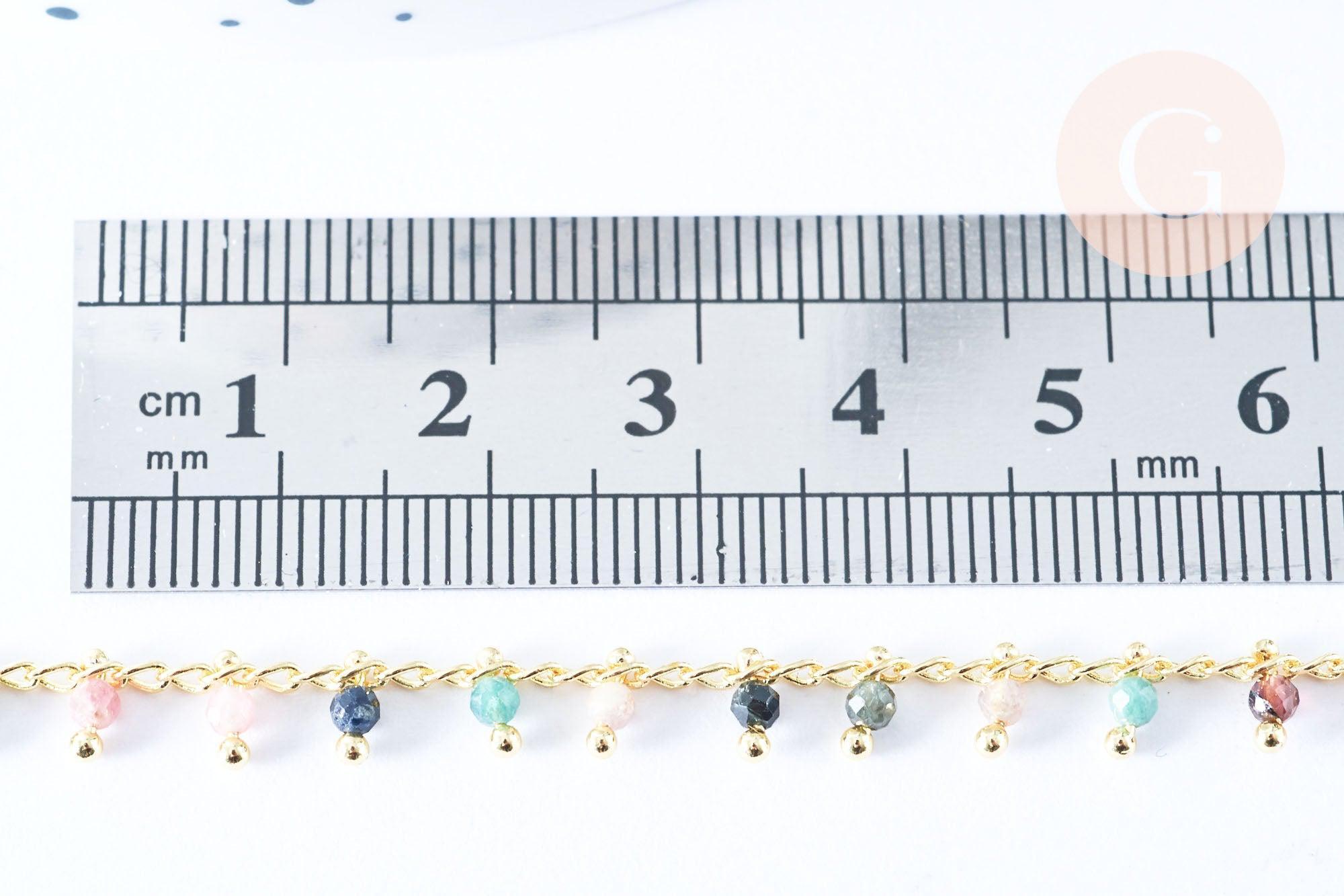 Collier Chaine collier laiton doré fantaisie tourmaline naturelle 45cm, x1 (G7251)