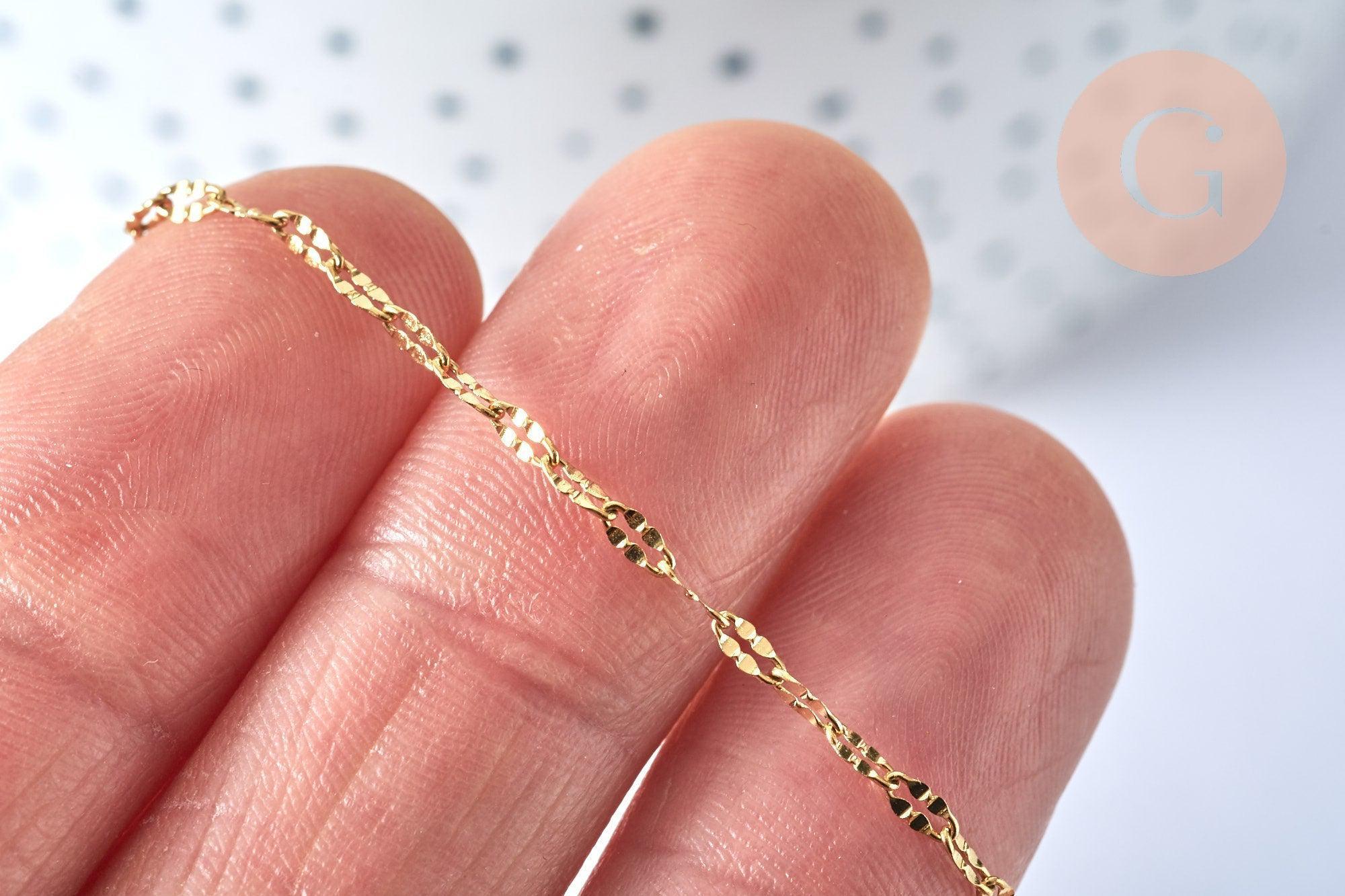 Collier Chaine complète acier dorée 14k dentelle,collier doré,sans nickel,acier doré,chaine complète,2mm,45cm, x1 G4821