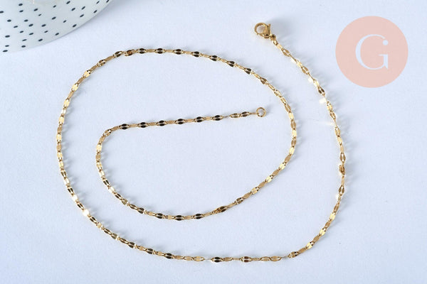 Chaine complète acier dorée 14k fantaisie,collier doré,sans nickel,acier doré,chaine complète,2mm,50cm, x1 G2995