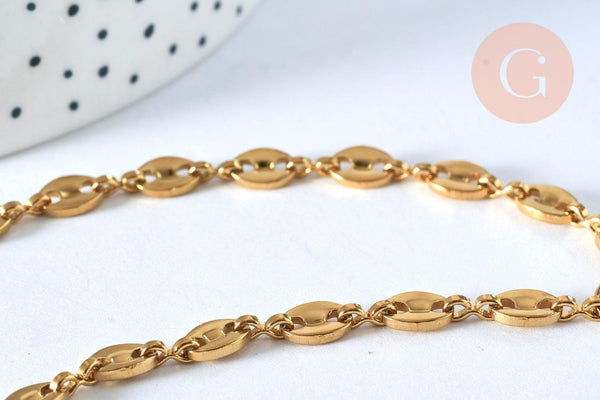 Chaine complète acier dorée 14k grain de café,chaine fantaisie, acier doré inoxydable ,chaine complète,45cm, x1 G5801