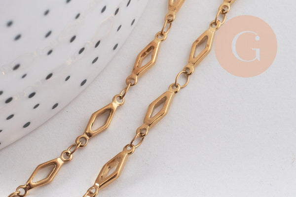 Chaine complète acier dorée 14k losange,chaine collier,sans nickel,4mm,45cm, x1 (G6776)