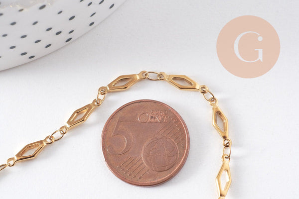 Chaine complète acier dorée 14k losange,chaine collier,sans nickel,4mm,45cm, x1 (G6776)