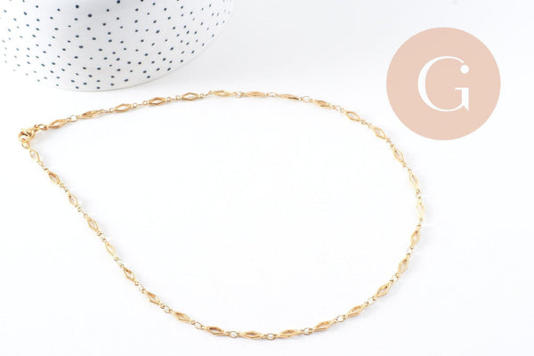 Chaine complète acier dorée 14k losange,chaine collier,sans nickel,4mm,45cm, x1 (G6776)