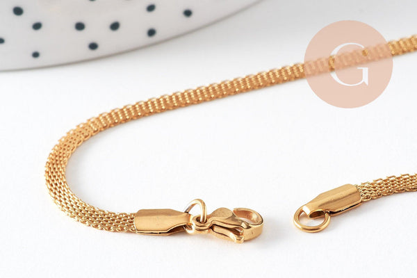Chaine complète acier dorée 14k maille,collier doré,sans nickel,acier inoxydable,chaine complète,3mm,45cm, x1 G0580