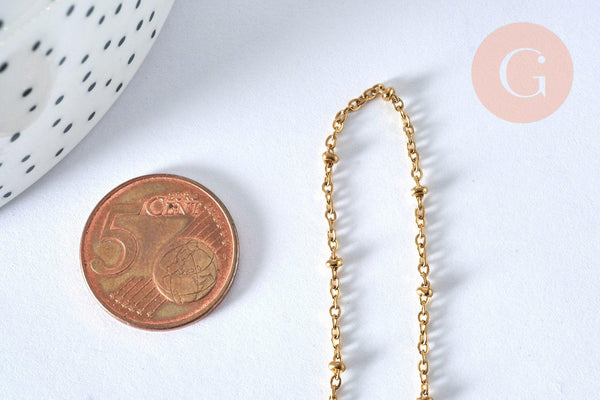 Chaine complète acier dorée 14k satellite,avec ou sans extension,chaine sans nickel,1.5mm,41cm, x1 (G0306)