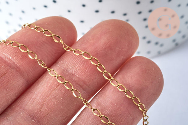 Chaine complète acier dorée 14k,chaine collier,sans nickel,chaine fantaisie,2.4mm,41cm, x1 (G6806)