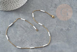 Collier Chaine complète acier inoxydable PVD/IP dorée 14k fantaisie résine blanche 2mm/45cm, chaine avec fermoir x1 G9373