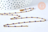 Collier Chaine complète avec fermoir acier dorée 14k fantaisie résine violette 2mm/45cm, x1 (G1385)