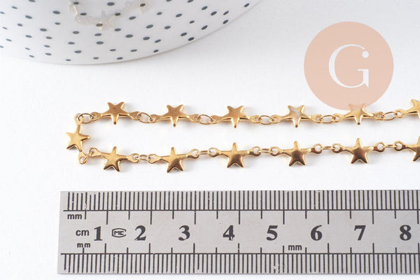 Chaine complète avec fermoir acier inoxydable doré IP 14k 45cm étoile, x1 (G0430)