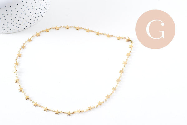 Chaine complète avec fermoir acier inoxydable doré IP 14k 45cm étoile, x1 (G0430)