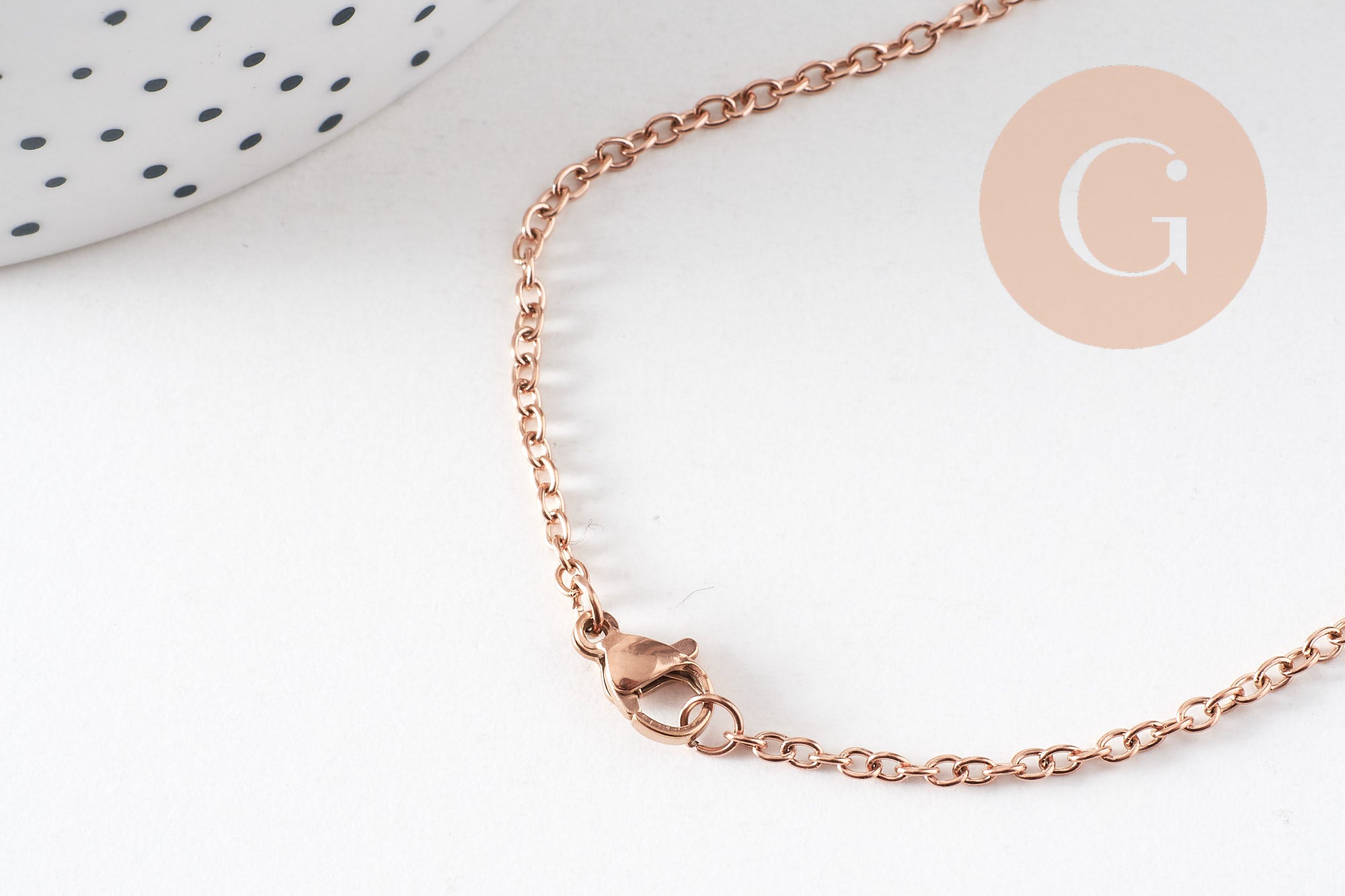 Collier Chaine complète avec fermoir acier inoxydable or rose IP 14k forçat 1.9mm/45cm, x1 (G10612)