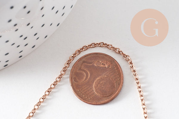 Chaine complète avec fermoir acier inoxydable or rose IP 14k forçat 1.9mm/45cm, x1 (G10612)