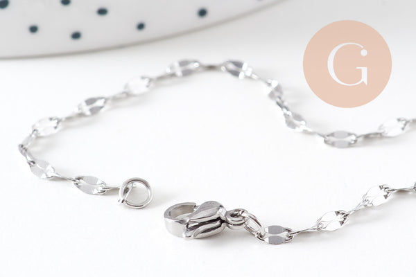 Chaine complète avec fermoir acier inoxydable platine 45cm, x1 (G6566)