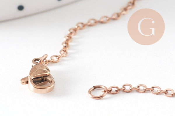 Chaine complète avec fermoir acier or rose 14k forçat 1.9mm/45cm, x1 (G1102)