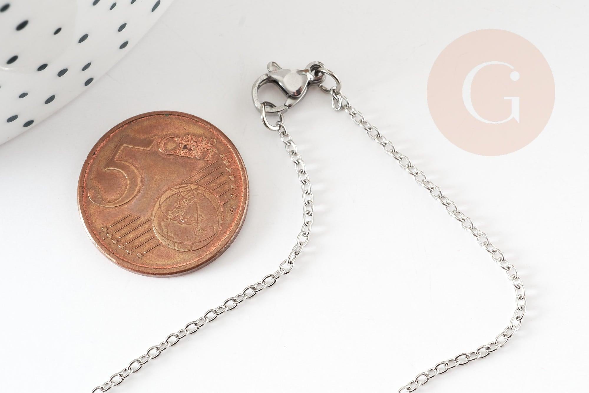 Collier Chaine complète avec fermoir forçat acier inoxydable platine 1.5mm-45cm, x1 (G9301)