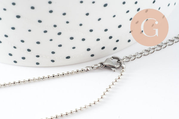 Chaine complète boule acier 304 inoxydable platine 1.5mm/45.5cm,chaine fine argentée avec fermoir création collier x1 (G9778)