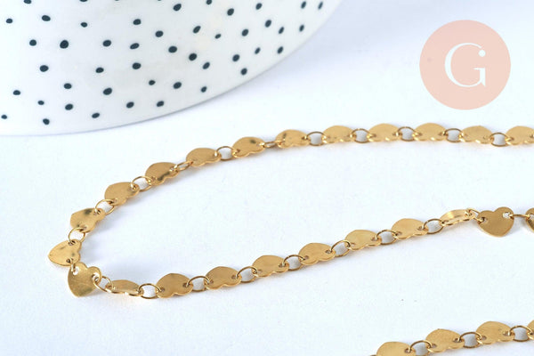 Chaine complète coeur acier inoxydable 304 dorée 14k 42.5cm, x1 (G5356)