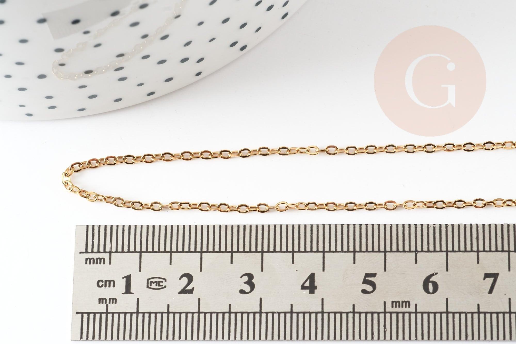 Collier Chaine forçat 1.5mm acier inoxydable doré IP 45cm avec fermoir, x1 (G9371)
