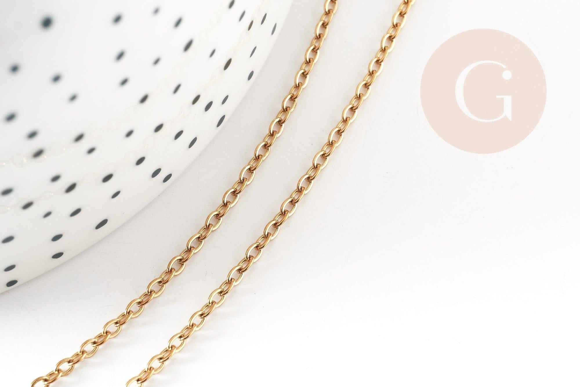 Collier Chaine complète forçat acier 304 inoxydable doré IP 2mm/50cm avec fermoir, x1 (G9300)