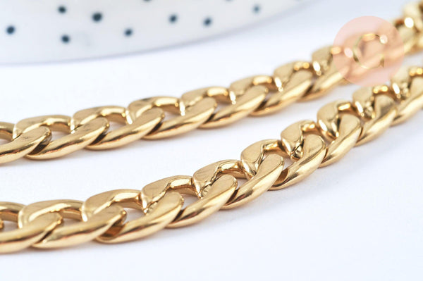 Chaine complète maille cubaine acier inoxydable doré 304 - 75.4cm, x1 (G6940)