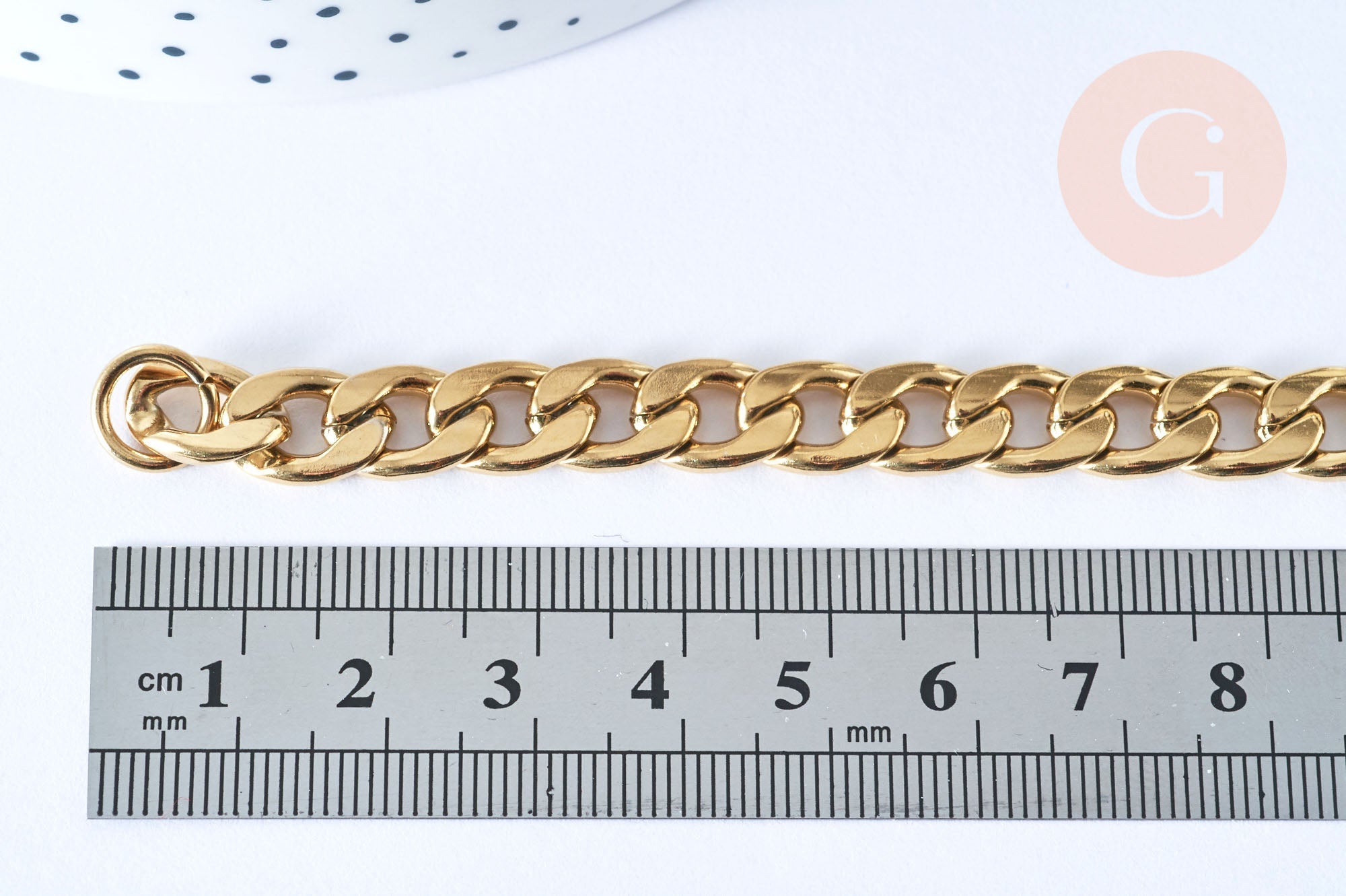 Collier Chaine complète maille cubaine acier inoxydable doré 304 - 75.4cm, x1 (G6940)