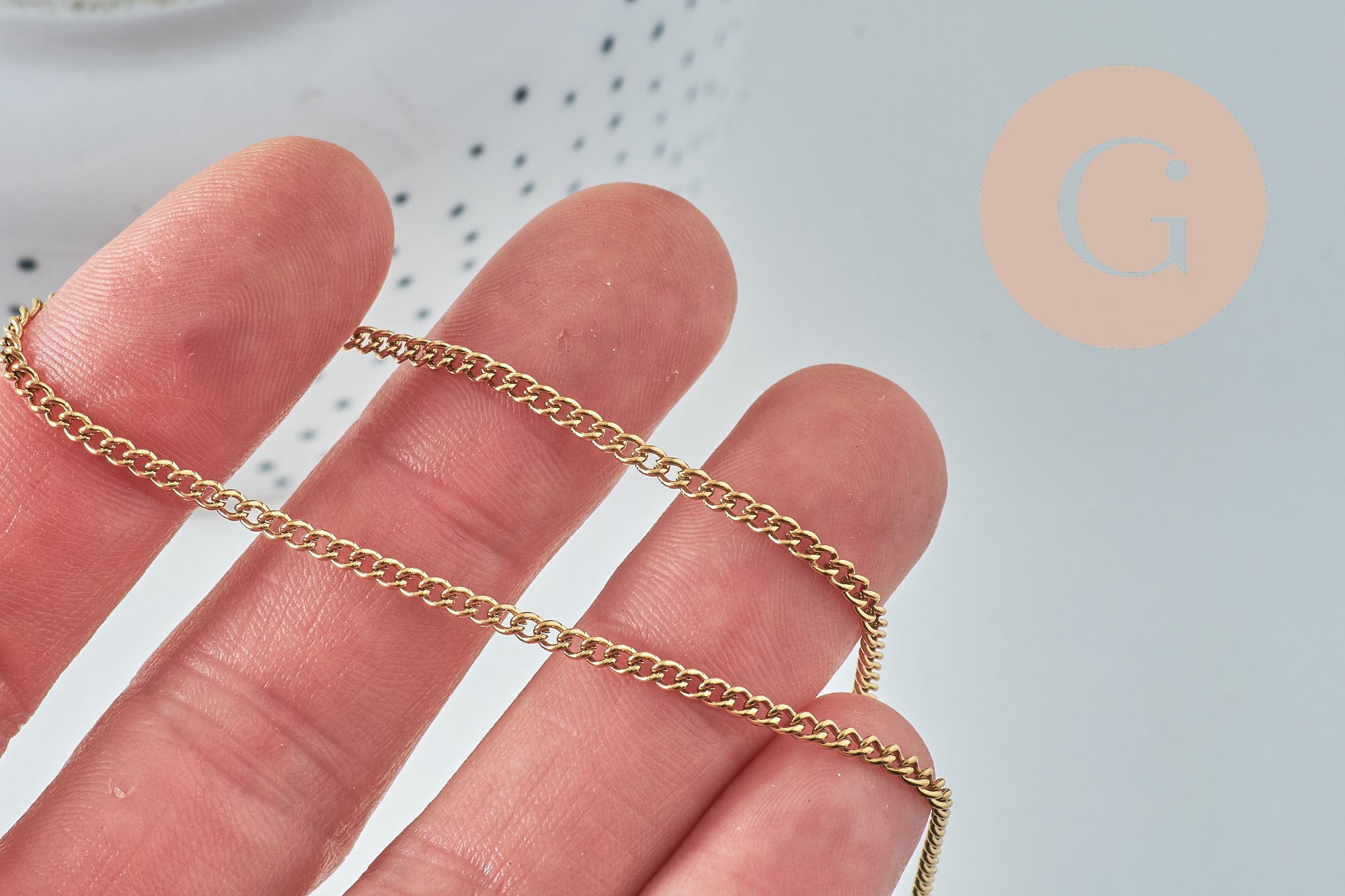 Collier Chaine complète plate acier inoxydable doré IP 2.2mm/45cm avec fermoir, x1 (G10731)