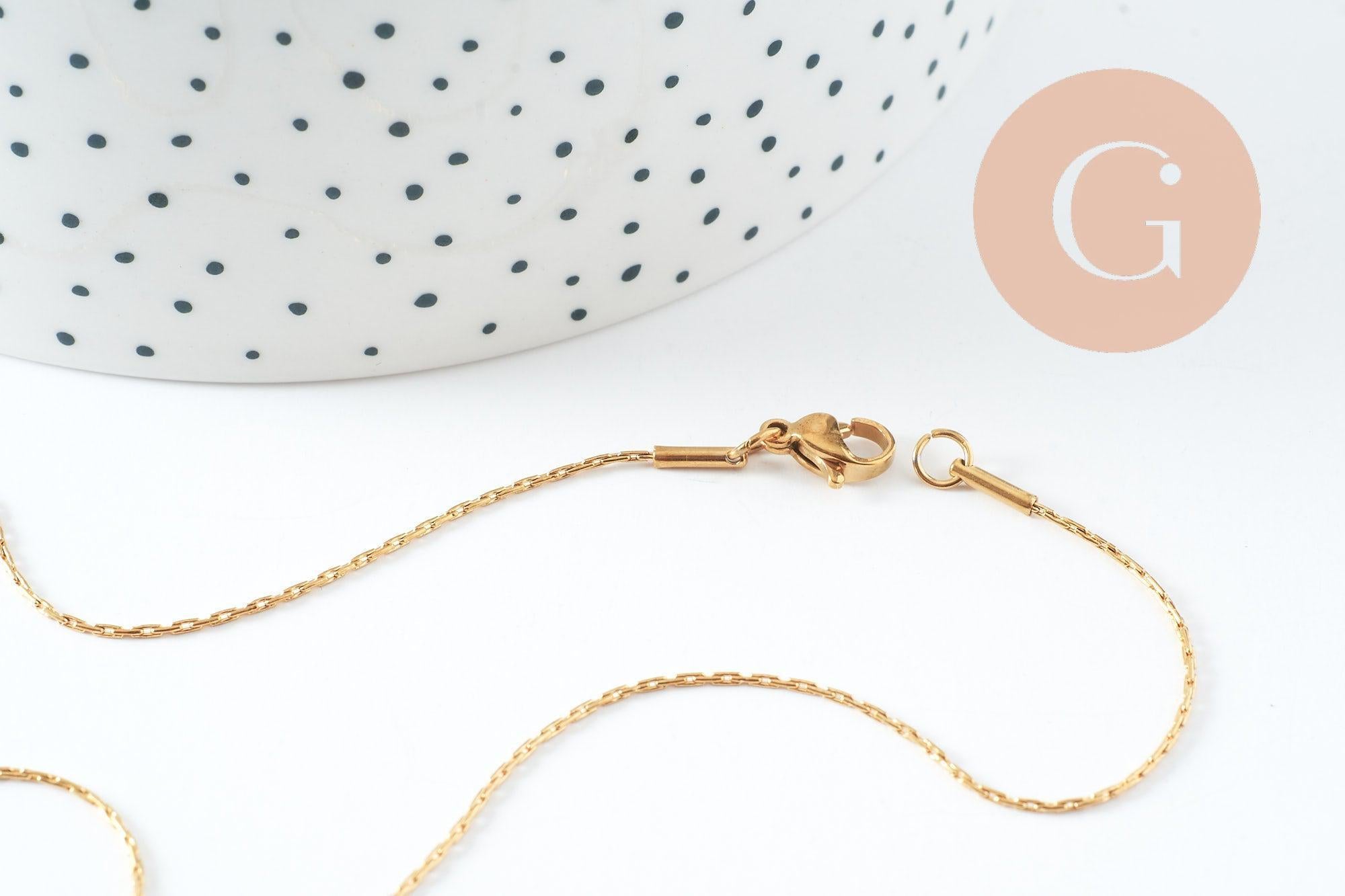 Collier Chaine complète serpent acier inoxydable 304 dorée 1mm-45cm, x1 (G10113)