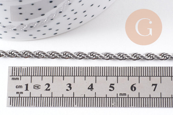 Chaine complète torsadée acier 304 inoxydable platine 3.8mm/60cm, x1 (G1113)