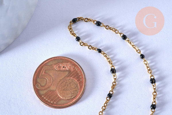 Chaine de cheville acier doré 14k résine noire chaine dorée 1.5-2mm/23cm, x1 (G3430)