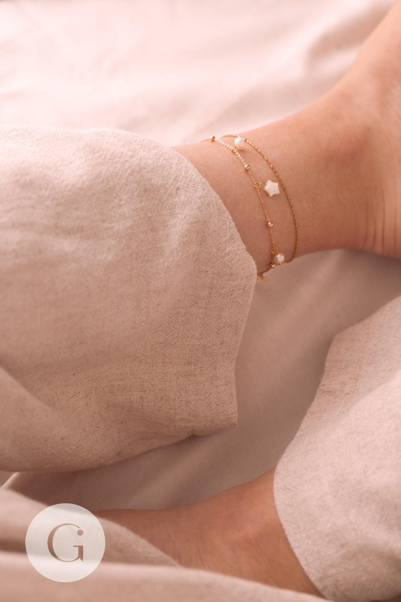 Chaine de cheville acier inoxydable doré 14k 1mm/22.5cm, x1 (G4281)