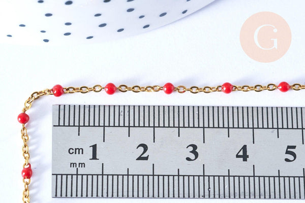 Chaine de cheville acier inoxydable doré 14k résine rouge 23cm,chaine de cheville dorée, x1 G7112