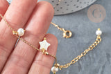 Collier Chaine de cheville laiton doré étoile nacre perle eau douce 24.8cm, x1 (G7880)
