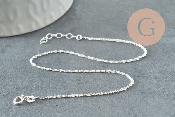Chaine de cheville maille fantaisie très fine argent 925 massif 24cm, x1 (G9430)