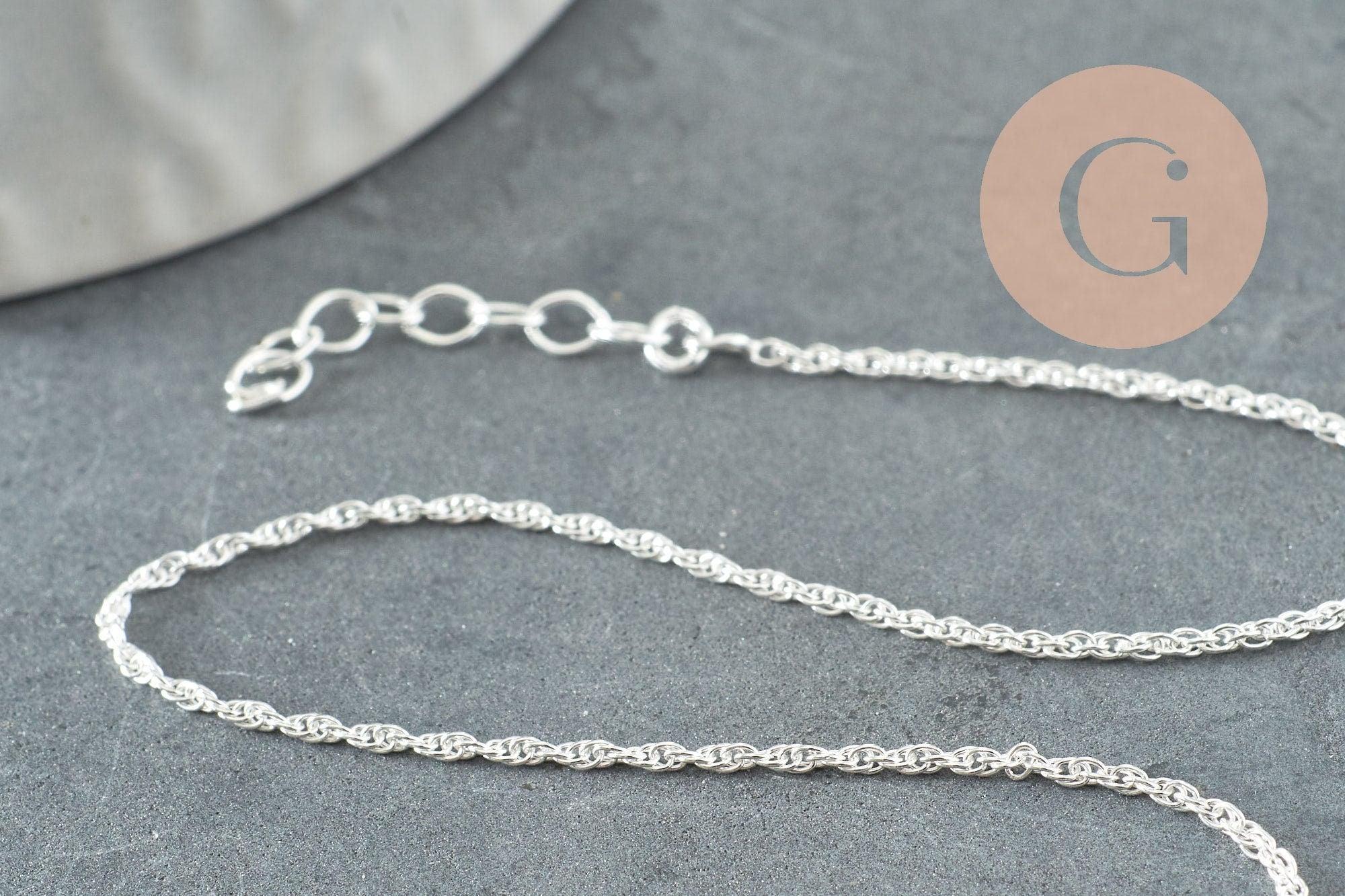 Chaine de cheville maille fantaisie très fine argent 925 massif 24cm, x1 (G9430)