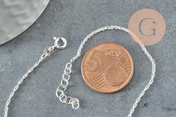 Chaine de cheville maille fantaisie très fine argent 925 massif 24cm, x1 (G9430)