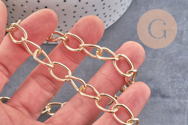 Chaine doré grosse maille aluminium doré,chaine collier,création bijoux,chaine large,15x10x2mm, x 1 Mètre (G2125)
