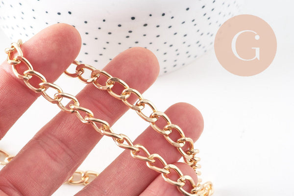 Chaine doré maille plate lisse aluminium doré pâle,chaine plate,10mm, x1 mètre (G5297)