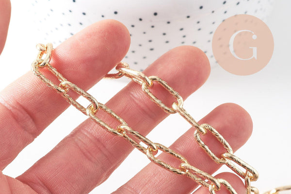 Chaine doré maille rectangle texturée aluminium doré 16x8x2mm,x1 mètre (G2784)