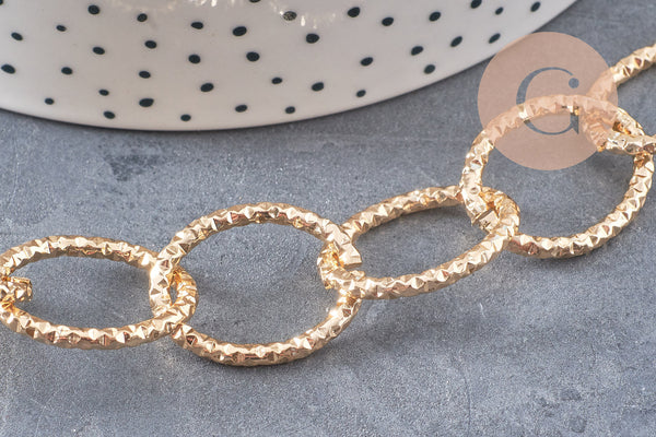 Chaine doré maille ronde texturée aluminium doré pâle 24mm, x1 mètre (G2783)