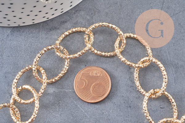 Chaine doré maille ronde texturée aluminium doré pâle 24mm, x1 mètre (G2783)