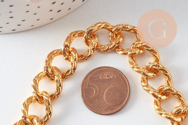 Chaine doré maille texturée aluminium doré 17mm, x1 mètre (G10594)