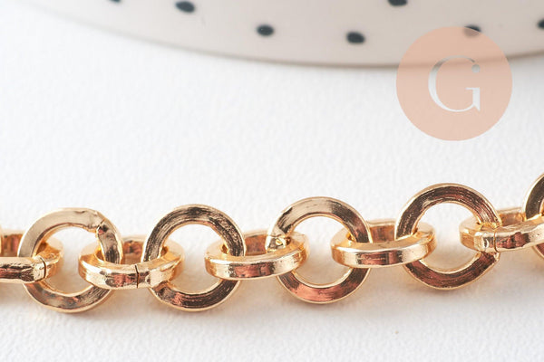 Chaine doré maille texturée aluminium doré 17mm, x1 mètre (G10594)