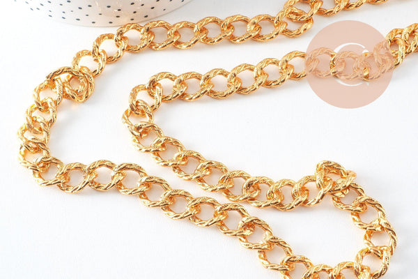 Chaine doré maille texturée aluminium doré 17mm, x1 mètre (G10594)