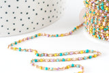 Chaine dorée 14K fantaisie résine multicolore pastel 1.5mm, x1 mètre (G2846)